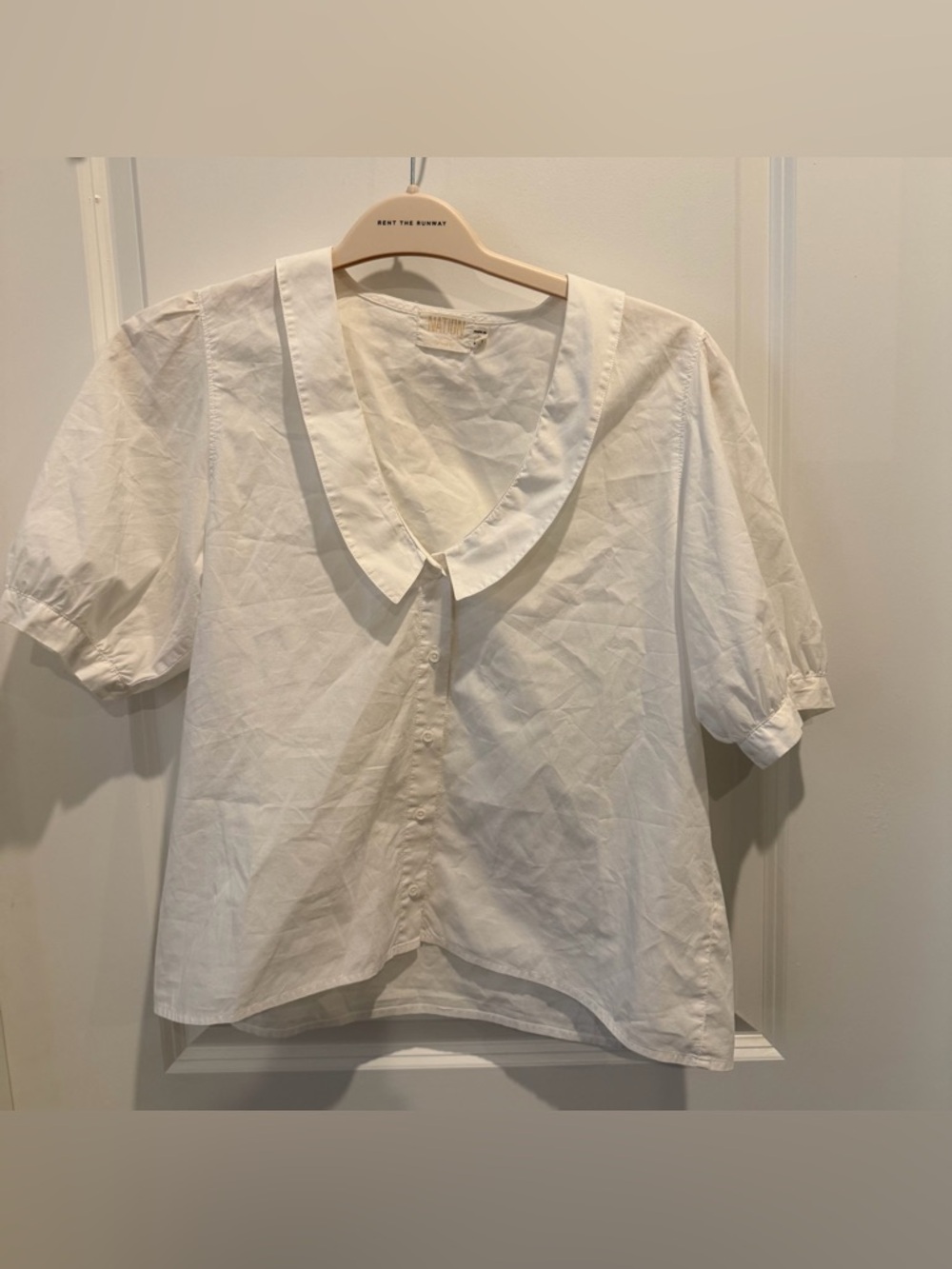 Nation LTD White Puff Sleeve Blouse with Rounded V Collar - Picture 2 of 4